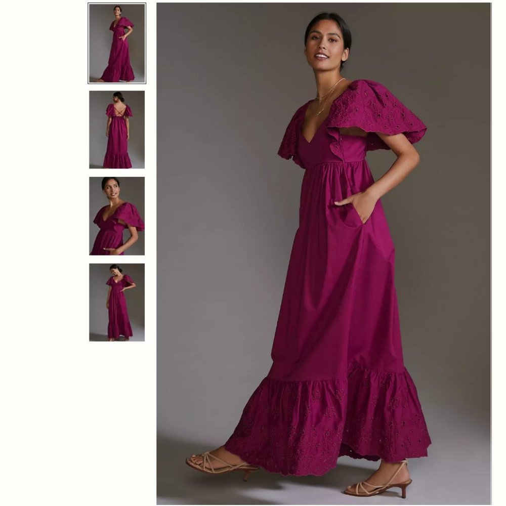 En Saison Flutter-Puff Sleeve Maxi Dress